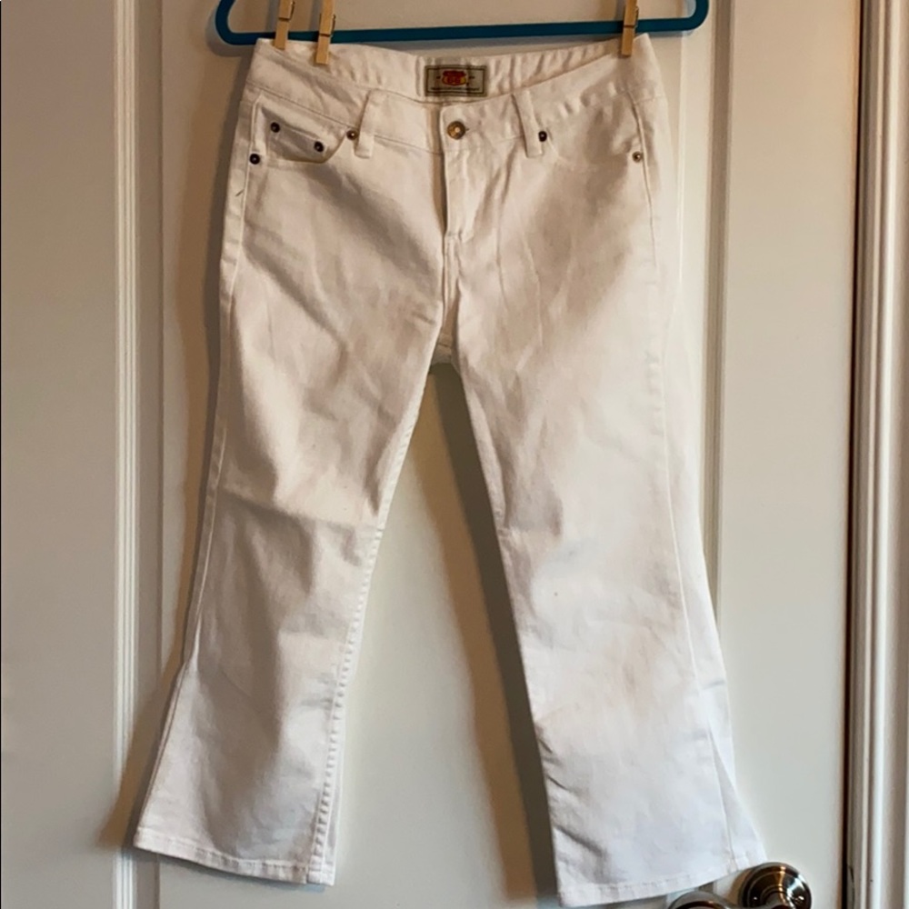 White, cropped, flare leg pant
